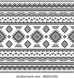 Ethnic seamless monochrome pattern. Aztec geometric background. Tribal print. Navajo fabric. Modern abstract wallpaper. Vector illustration. For paper, textile design.