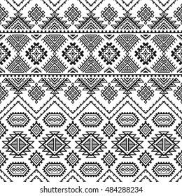 Ethnic seamless monochrome pattern. Aztec geometric background. Tribal print. Navajo fabric. Modern abstract wallpaper. Vector illustration. For paper, textile design.