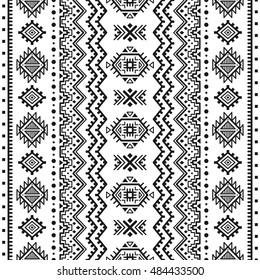 Ethnic seamless monochrome pattern. Aztec geometric background. Tribal print. Navajo fabric. Modern abstract wallpaper. Vector illustration. For paper, textile design.