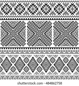 Ethnic seamless monochrome pattern. Aztec geometric background. Tribal print. Navajo fabric. Modern abstract wallpaper. Vector illustration. For paper, textile design.