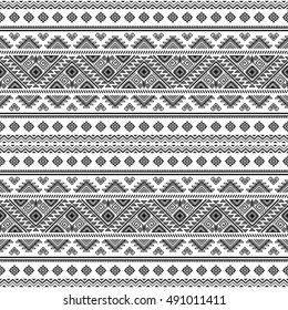 Ethnic seamless monochrome pattern. Aztec geometric background. Tribal print. Navajo fabric. Modern abstract wallpaper. Vector illustration. For paper, textile design.