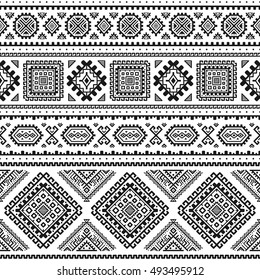 Ethnic seamless monochrome pattern. Aztec geometric background. Tribal print. Navajo fabric. Modern abstract wallpaper. Vector illustration. For paper, textile design.