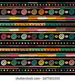 Ethnic seamless in native style. Vector pattern with American Indian symbols. Hand-drawn background vector. Tent boarder pattern