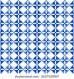 Ethnic seamless ornament with blue cornflowers for embroidery, decorating clothes, bags, accessories. Slavic traditional geometric pattern for cross stitching. Part 2