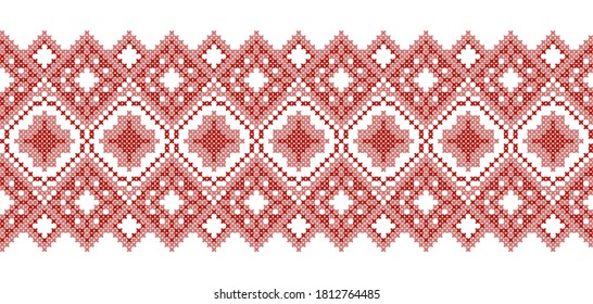 Ethnic seamless ornament, cross-stitched embroidery, vector design