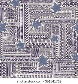 Ethnic seamless ornament. Zentangle pattern. Black and white vector illustration. Handmade, doodle.
