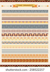 Ethnic seamless ornaments and pattern brushes. Vector set