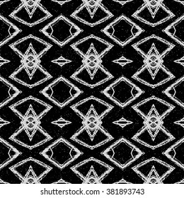 Ethnic seamless pattern. Abstract geometric black background with aztec ornament.