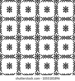 Ethnic seamless pattern. Abstract Monochrome primitively background with simple geometric shapes and motifs. Navajo motif. Trendy black and white illustration.
