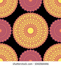 Ethnic Seamless Pattern. Abstract Oriental Mandala Background. Vintage Rapport for Wallpaper, Textile, Fabric and Paper. Seamless Pattern with Mandala