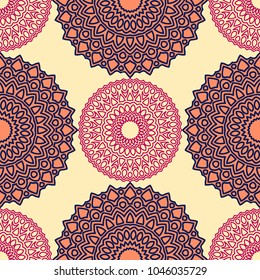 Ethnic Seamless Pattern. Abstract Oriental Mandala Background. Vintage Rapport for Wallpaper, Textile, Fabric and Paper. Seamless Pattern with Mandala