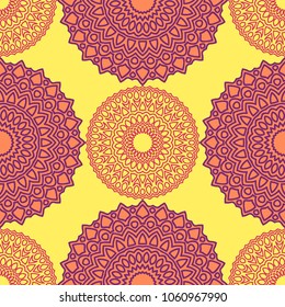 Ethnic Seamless Pattern. Abstract Oriental Mandala Background. Vintage Rapport for Wallpaper, Textile, Fabric and Paper. Seamless Pattern with Mandala