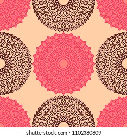 Ethnic Seamless Pattern. Abstract Oriental Mandala Background. Vintage Rapport for Wallpaper, Textile, Fabric and Paper. Seamless Pattern with Mandala