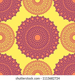 Ethnic Seamless Pattern. Abstract Oriental Mandala Background. Vintage Rapport for Wallpaper, Textile, Fabric and Paper. Seamless Pattern with Mandala