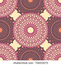 Ethnic Seamless Pattern. Abstract Oriental Mandala Background. Vintage Rapport for Wallpaper, Textile, Fabric and Paper. Seamless Pattern with Mandala