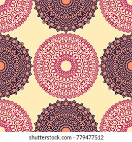 Ethnic Seamless Pattern. Abstract Oriental Mandala Background. Vintage Rapport for Wallpaper, Textile, Fabric and Paper. Seamless Pattern with Mandala