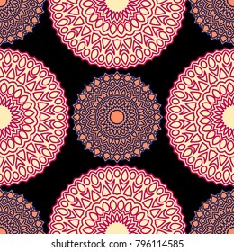 Ethnic Seamless Pattern. Abstract Oriental Mandala Background. Vintage Rapport for Wallpaper, Textile, Fabric and Paper. Seamless Pattern with Mandala