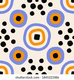 Ethnic seamless pattern with abstract shapes on beige background. Trendy abstract background in hand drawn style. Vector illustration in washed out colors.