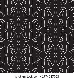 ethnic seamless pattern. abstract white swirls on black. perfect design for interior decoration, textile print. minimalistic vector hand-drawn seamless pattern