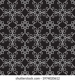 ethnic seamless pattern. abstract white lines on black. perfect design for interior decoration, textile print. minimalistic vector hand-drawn seamless pattern