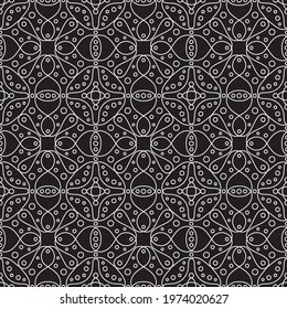ethnic seamless pattern. abstract white lines on black. perfect design for interior decoration, textile print. minimalistic vector hand-drawn seamless pattern