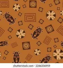 Ethnic Seamless Pattern with African style elements. Vector Hand Drawn Tribal Background. For textile, packaging, DIY projects.