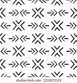 Ethnic seamless pattern, African tribal endless ornament background. Hand drawn vector illustration, textile print, wallpapers design. Black and white