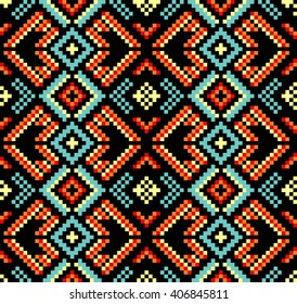 Ethnic seamless pattern, african pattern, tribal decoration, ethnic decor, unusual pattern cell in, the scheme for embroidery with beads, embroidery cross, squares, diamonds, chevrons.