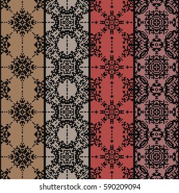 Ethnic seamless pattern. American indian style. Tribal navajo background. Textile geo print. Abstract geometric flowers. Pixel art design