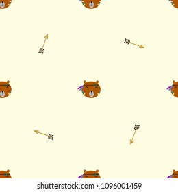 Ethnic seamless pattern with arrows and cartoon bear.