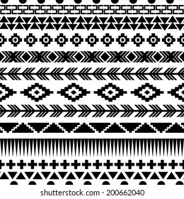 Ethnic seamless pattern. Aztec black-white background. Vector illustration.