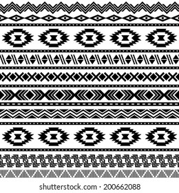 Ethnic seamless pattern. Aztec black-white background. Vector illustration.