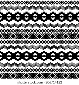 Ethnic seamless pattern. Aztec black-white background. Vector illustration.