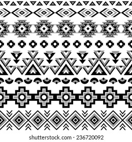 Ethnic seamless pattern. Aztec black-white background. Tribal, ethnic, navajo print. Modern abstract wallpaper. Vector illustration.