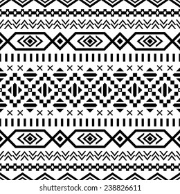 Ethnic seamless pattern. Aztec black-white background. Tribal, ethnic, navajo print. Modern abstract wallpaper. Vector illustration.