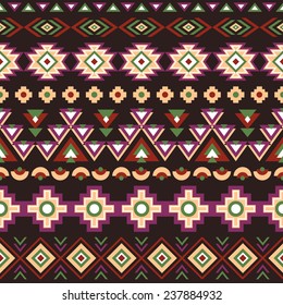 Ethnic seamless pattern. Aztec colorful striped geometric background. Tribal, ethnic, navajo print. Modern abstract wallpaper. Dark colors. Vector illustration.