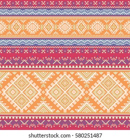 Ethnic seamless pattern. Aztec design, geometric background. Tribal print. Navajo fabric. Modern colorful abstract wallpaper. Vector illustration. For paper, textile design.