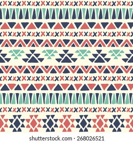 Ethnic seamless pattern. Aztec geometric background. Hand drawn navajo fabric. Modern abstract wallpaper. Vector illustration.