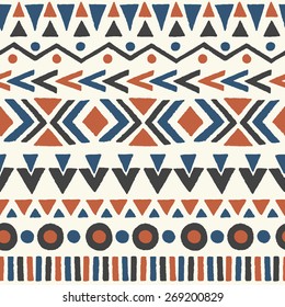 Ethnic seamless pattern. Aztec geometric background. Hand drawn navajo fabric. Modern abstract wallpaper. Vector illustration.