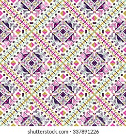  Ethnic seamless pattern. Aztec geometric background.  Hand drawn navajo fabric. Modern abstract wallpaper. Vector illustration.