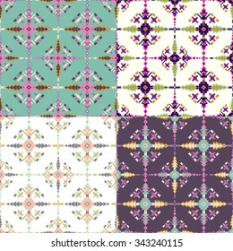  Ethnic seamless pattern. Aztec geometric background. Hand drawn navajo fabric. Modern abstract wallpaper. Vector illustration.
