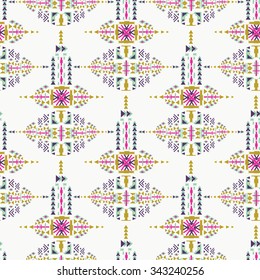 Ethnic seamless pattern. Aztec geometric background. Hand drawn navajo fabric. Modern abstract wallpaper. Vector illustration.