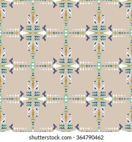 Ethnic seamless pattern. Aztec geometric background. Hand drawn navajo fabric. Modern abstract wallpaper. Vector illustration.