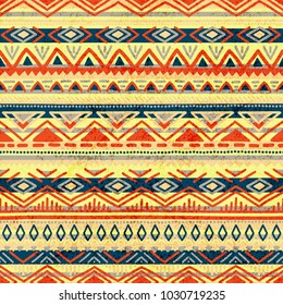 Ethnic seamless pattern. Aztec and tribal motifs. Grunge texture. Vintage abstract print for textile. Vector illustration.