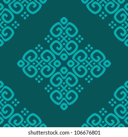 ethnic seamless pattern background in green and blue colors, vector illustration