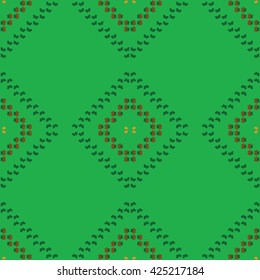 ethnic seamless pattern background in green and brown colors, vector illustration