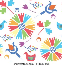 Ethnic seamless pattern with birds and flowers traditional design