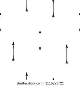 ethnic seamless pattern with black arrows isolated on white. Flat adventure ornament. Campin, hunting. Wild vacation background. Indian wallpaper.