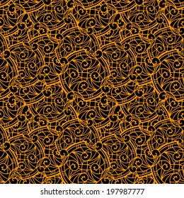 Ethnic seamless pattern in black and gold. Folk ornament. Lace background. Arabesques. Wallpaper. Endless print texture. Arabic Style - vector 