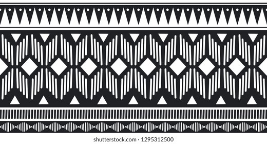 Ethnic seamless pattern black and white colors with geometric symbol ancient drawing background for fashion textile print vector illustration.